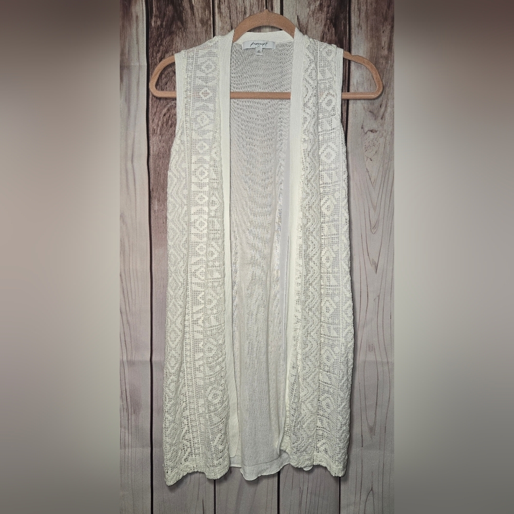 Foxcroft Ivory Lace Cardigan Vest Womens Medium